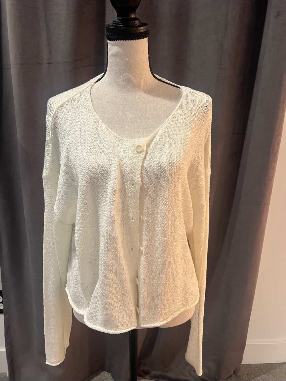 Cream Lightweight Button-Front Knit Top